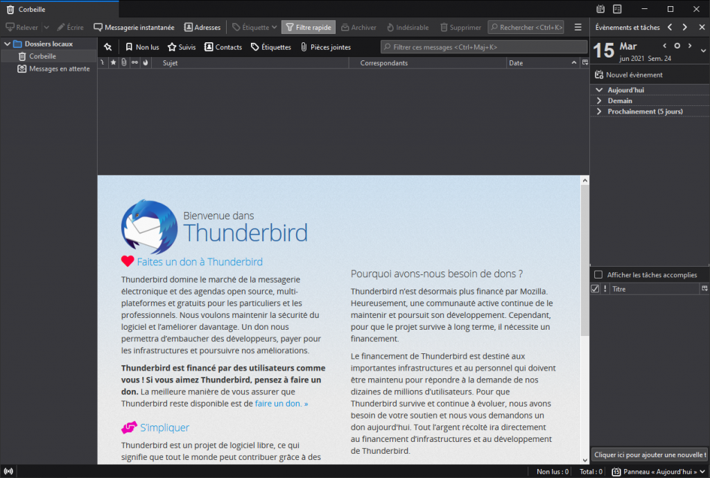 Mozilla Thunderbird version 78.11 interface sombre