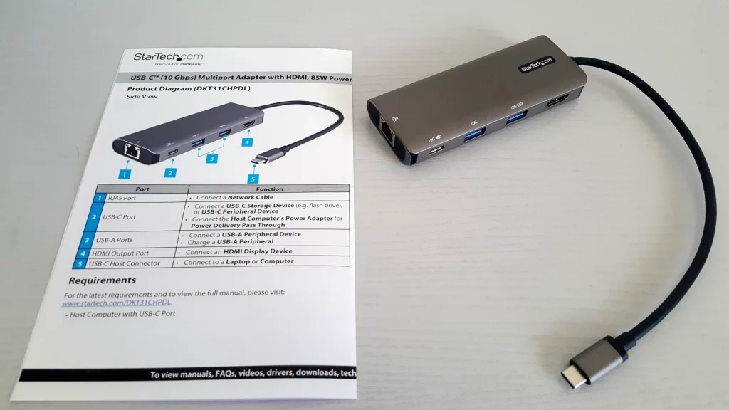 Startech USB-C vers Ethernet HDMI USB-A Power Delivery schema