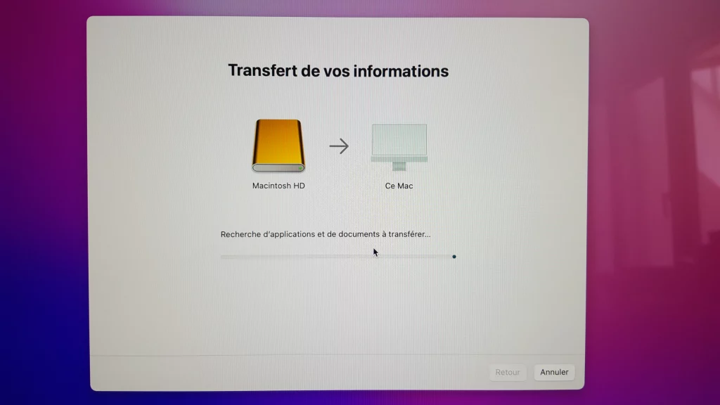 iMac 24" Apple M1 7CG 8 Go 256 Go transfert